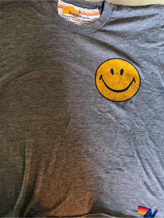 Aviator Nation Tops - Aviator Nation Gray T‑Shirt with Yellow Smiley